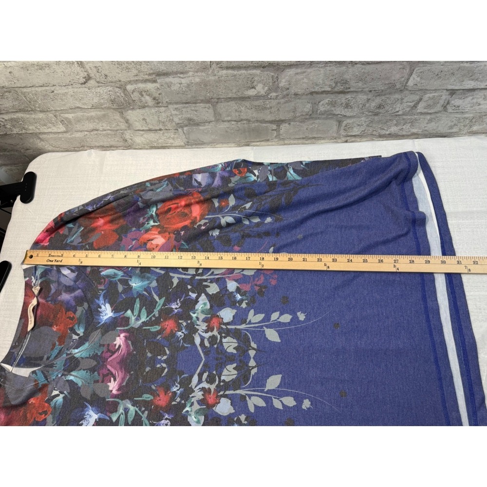 Soft Surroundings Pullover Top Soft Knit Blue Floral Womens Large V-Neck - Picture 8 of 10